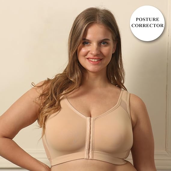 SOIE Women’s Front Closure Full Coverage Bra – Non-Padded, Non-Wired, Posture Support